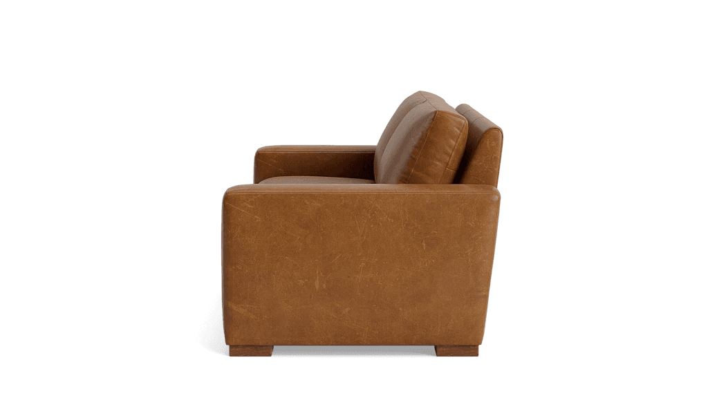 BenchMade Modern 80" Skinny Fat Caramel Brown Leather Sofa Couch (2 Avail) FFE-1390 - Thumbnail 3