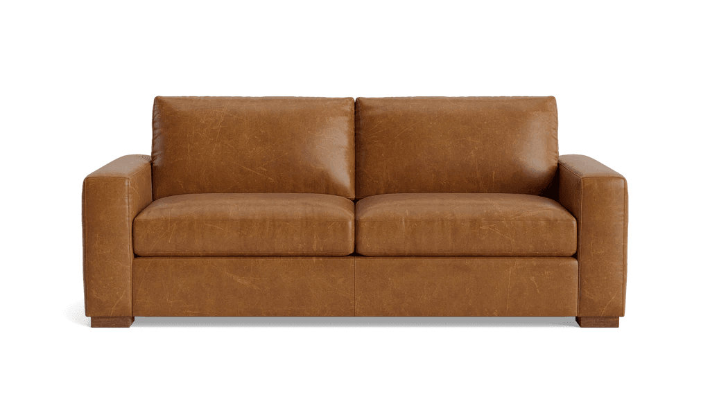BenchMade Modern 80" Skinny Fat Caramel Brown Leather Sofa Couch (2 Avail) FFE-1390 - Thumbnail 4