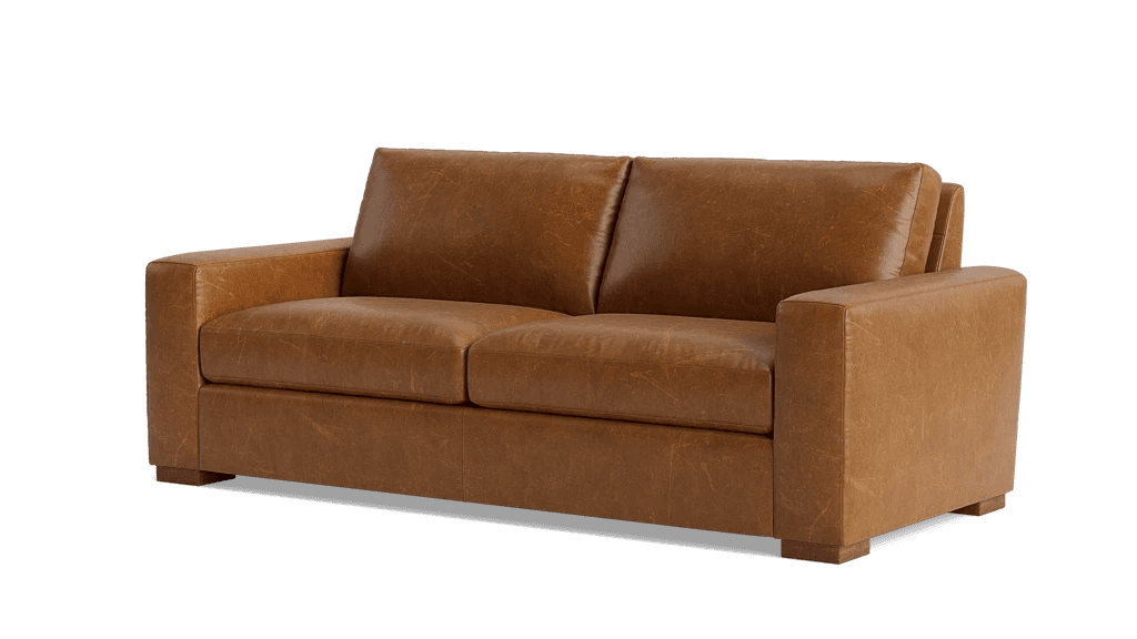 BenchMade Modern 80" Skinny Fat Caramel Brown Leather Sofa Couch (2 Avail) FFE-1390 - Thumbnail 2
