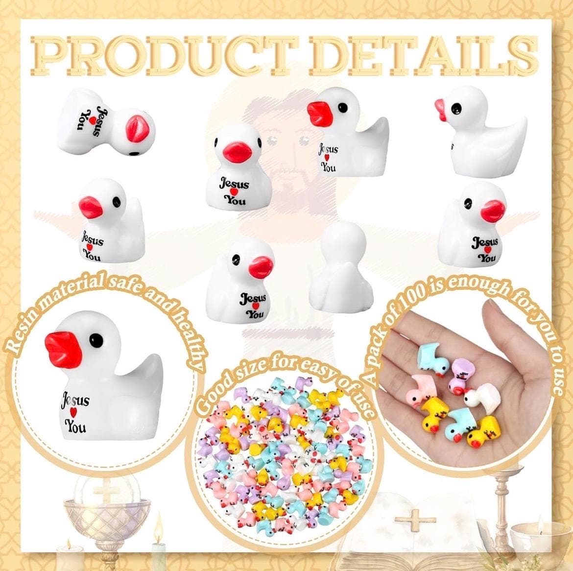 10pc Mini Jesus Loves You Resin Ducks | Christian Mini Duck Figures | Religious Party Favors | Church Gifts | Cruise Ducks | Jeep Ducks - Thumbnail 4