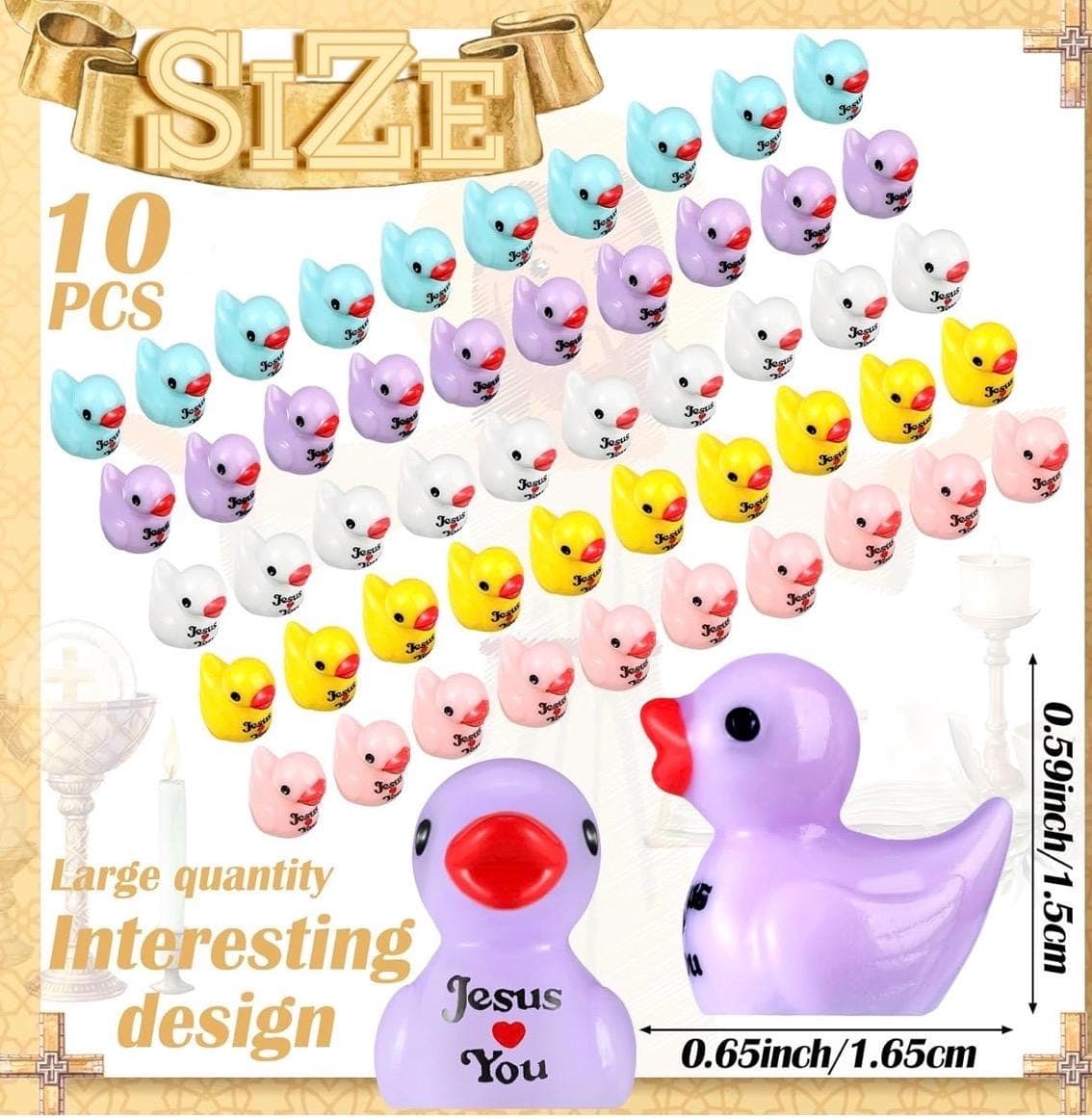 10pc Mini Jesus Loves You Resin Ducks | Christian Mini Duck Figures | Religious Party Favors | Church Gifts | Cruise Ducks | Jeep Ducks - Thumbnail 3