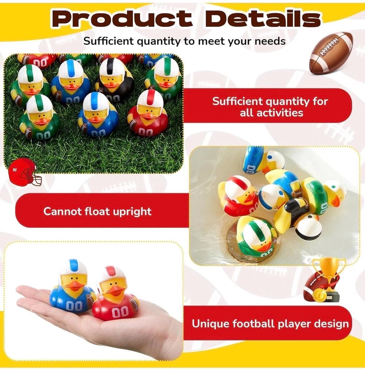 8pc Football Rubber Duck Set – 2” Sports Ducks - Thumbnail 6