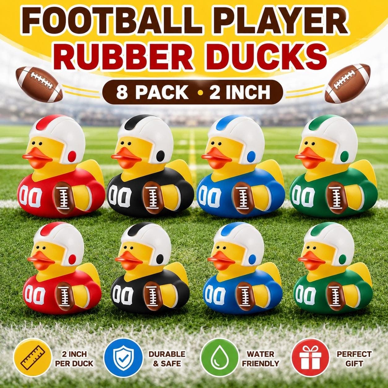 8pc Football Rubber Duck Set – 2” Sports Ducks - Image 1