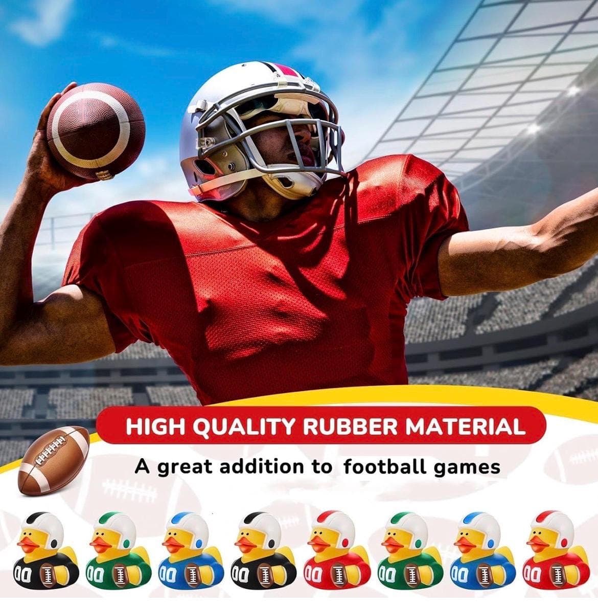 8pc Football Rubber Duck Set – 2” Sports Ducks - Thumbnail 3
