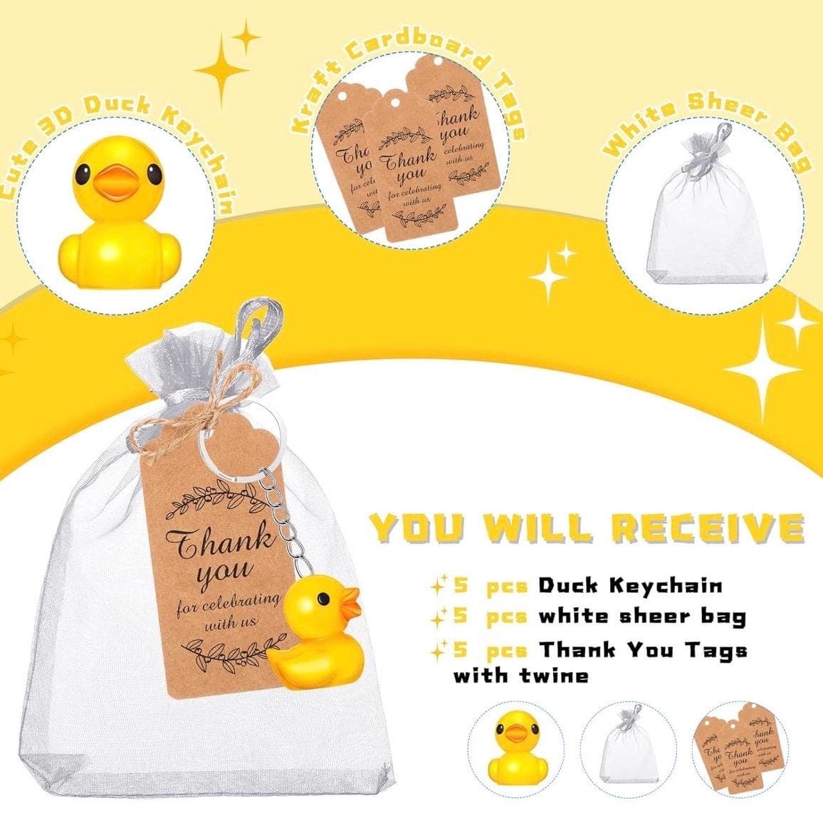 Set of 5 Mini Duck Keychain Party Favors with Thank You Tags & Gift Bags, Rubber Duck Keychains, Cruise Ducks, Jeep Ducks, Baby Shower Gifts - Thumbnail 4