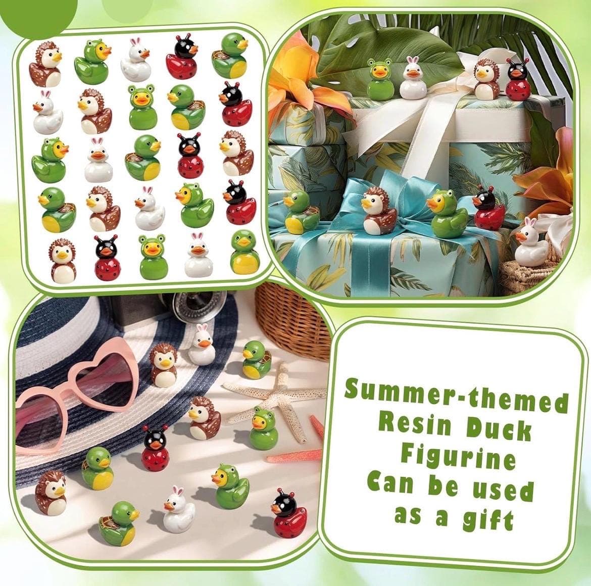 Spring Animal Duck Set – 5pcs Mini Resin Ducks, Frog Bunny Turtle Ladybug Hedgehog Ducks, Jeep Ducks, Cruise Ducks, Fairy Garden Decor - Thumbnail 4