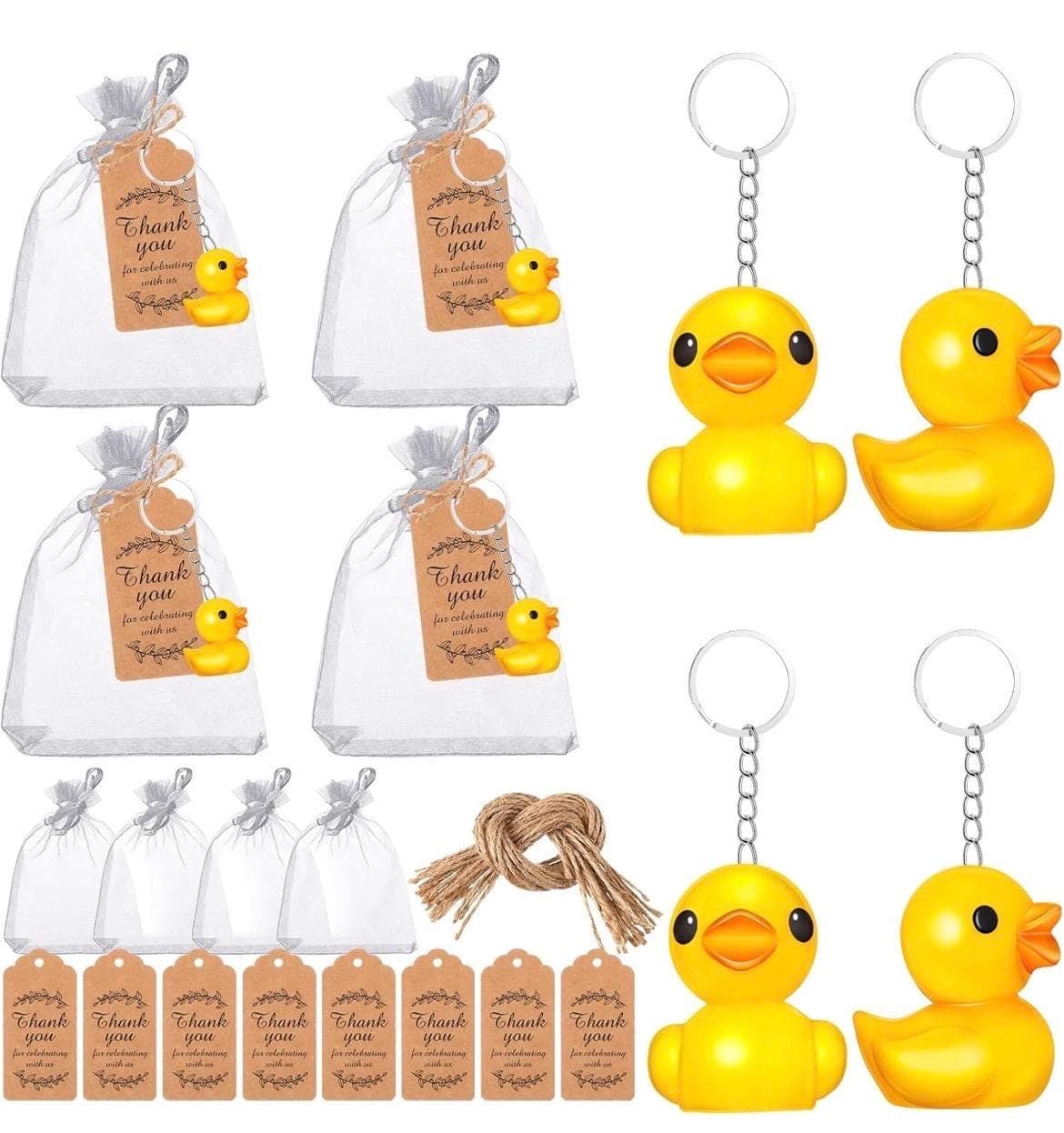 Set of 5 Mini Duck Keychain Party Favors with Thank You Tags & Gift Bags, Rubber Duck Keychains, Cruise Ducks, Jeep Ducks, Baby Shower Gifts - Thumbnail 3