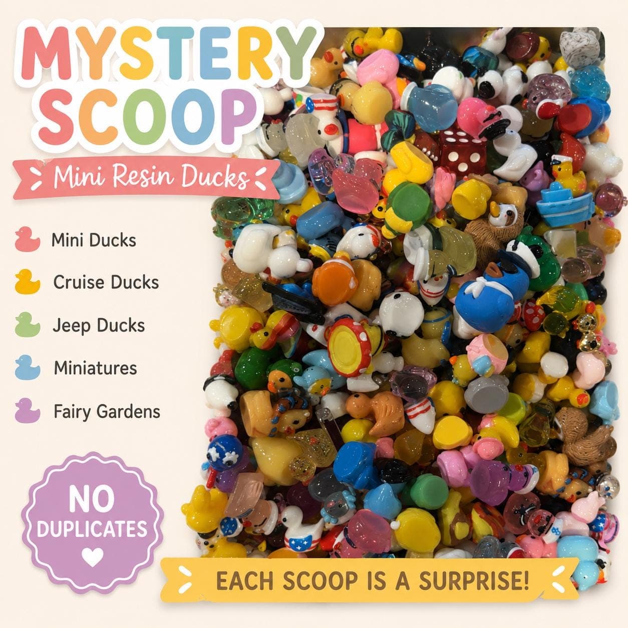 MYSTERY SCOOP - Mini Resin Ducks | Cruise Ducks, Jeep Ducks, Fairy Garden Miniatures | Random Mix, No Duplicates - Image 1
