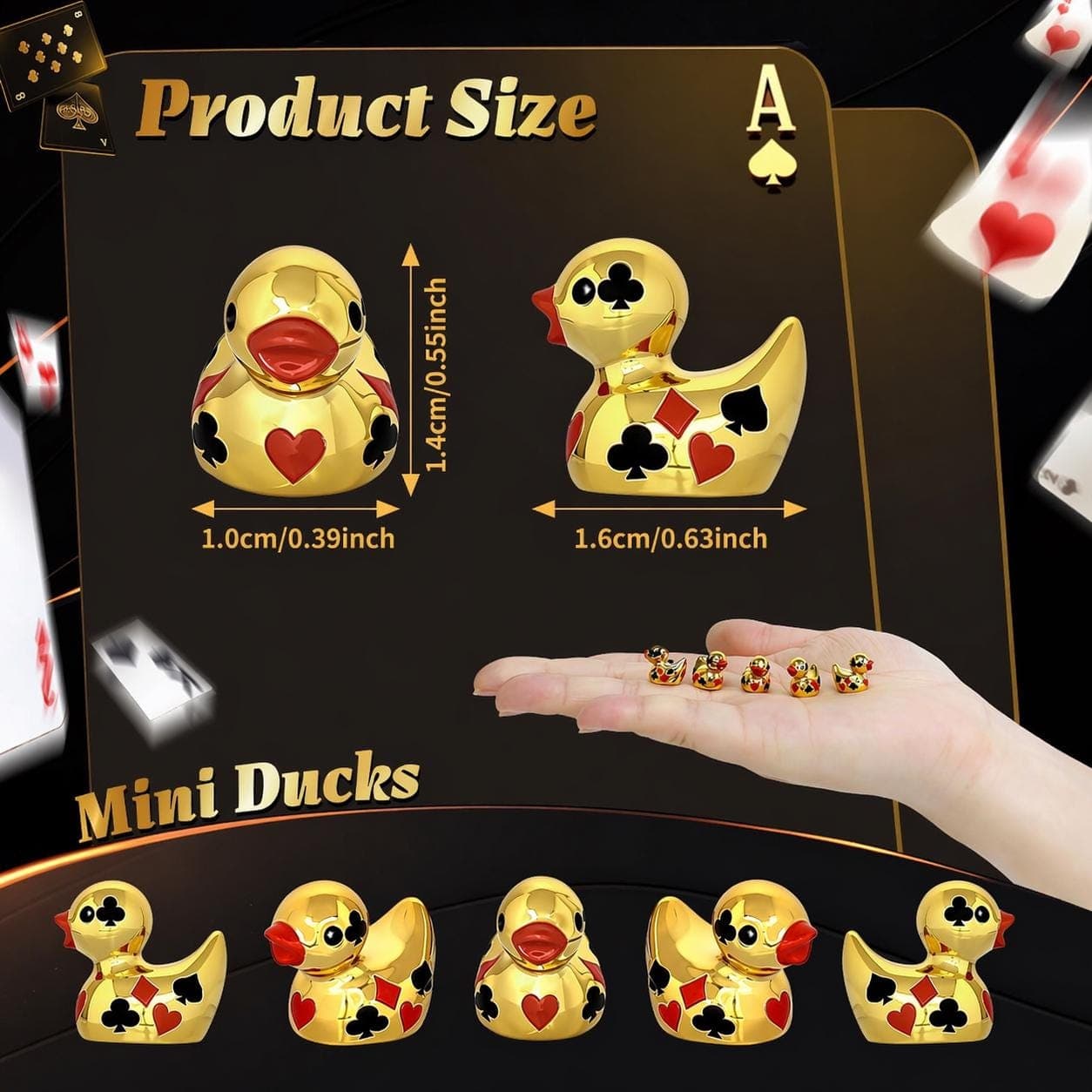 Set of 10 Gold Poker Ducks | Card Suit Resin Miniatures (Casino Party Favors) - Thumbnail 2