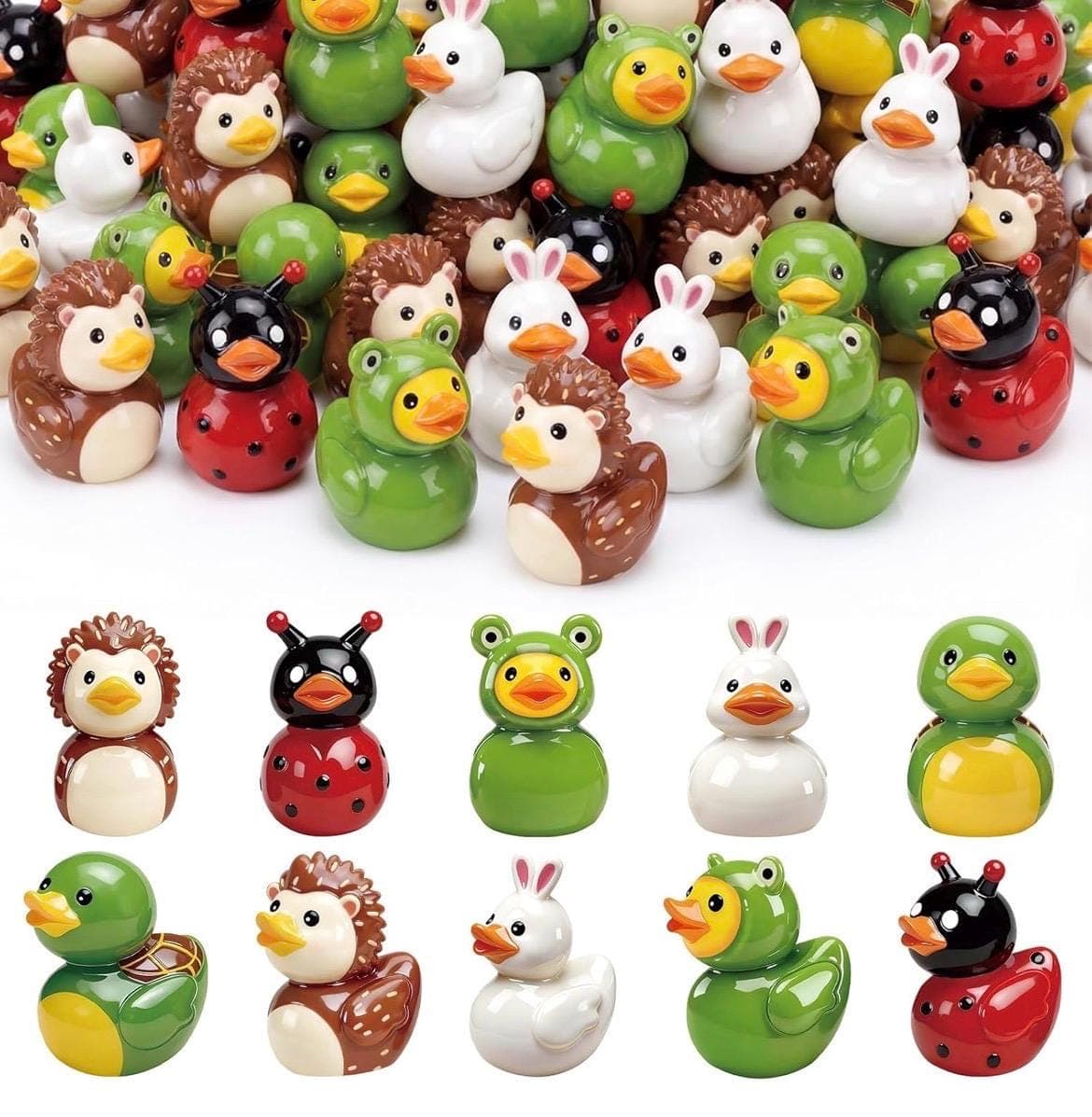 Spring Animal Duck Set – 5pcs Mini Resin Ducks, Frog Bunny Turtle Ladybug Hedgehog Ducks, Jeep Ducks, Cruise Ducks, Fairy Garden Decor - Thumbnail 3