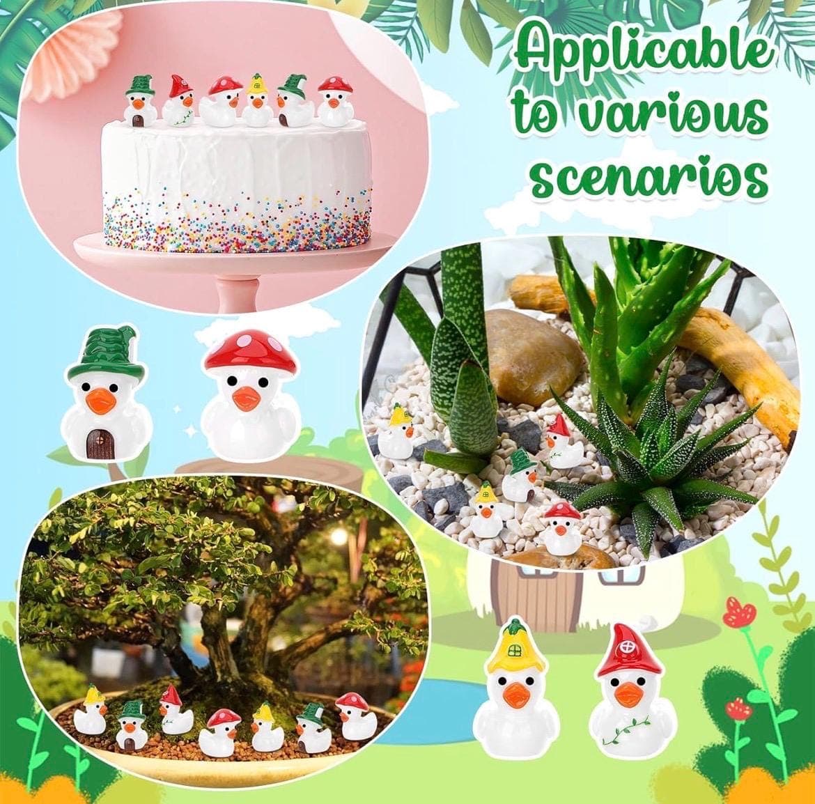 Mini Mushroom Duck Set – 8pcs Resin Ducks, Fairy Garden Decor, Cottagecore Ducks, Jeep Ducks, Cruise Ducks, DIY Craft Accessories - Thumbnail 4