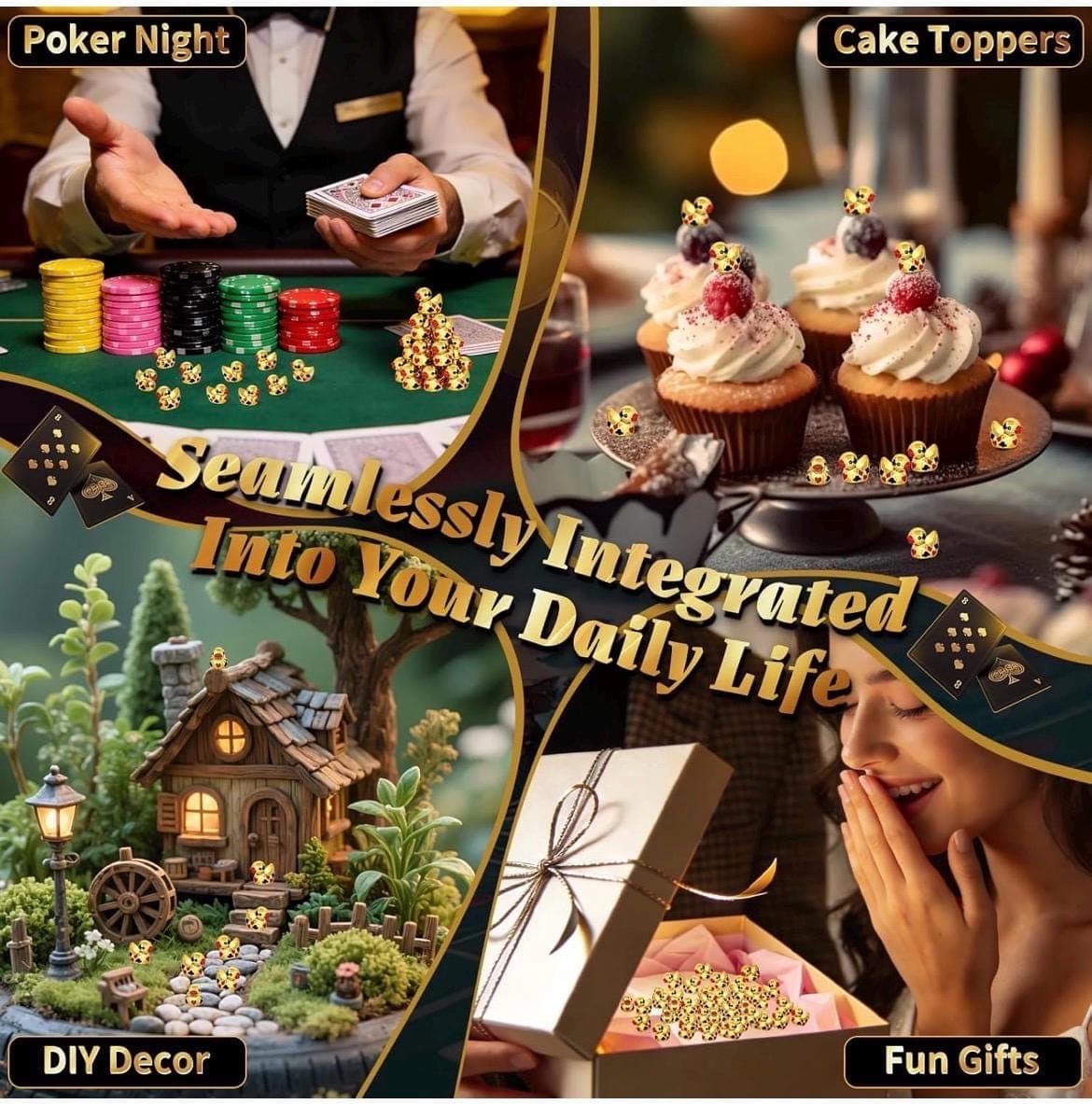 Set of 10 Gold Poker Ducks | Card Suit Resin Miniatures (Casino Party Favors) - Thumbnail 4