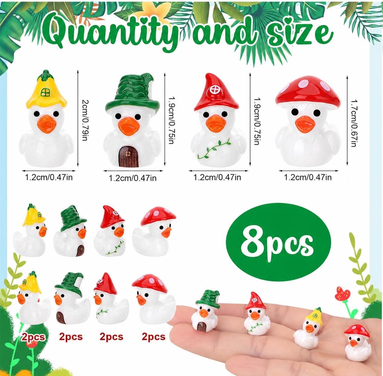 Mini Mushroom Duck Set – 8pcs Resin Ducks, Fairy Garden Decor, Cottagecore Ducks, Jeep Ducks, Cruise Ducks, DIY Craft Accessories - Thumbnail 2