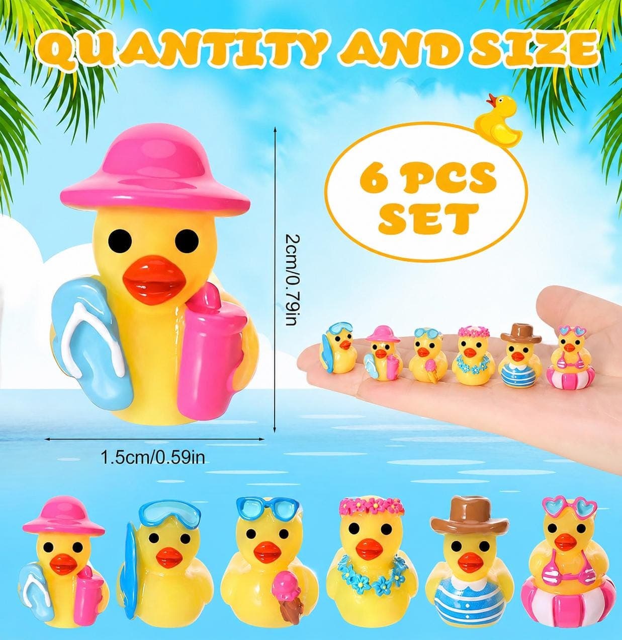 6 PCS Mini Resin Beach Ducks Set | Summer Ducks | Cruise Ducks | Jeep Ducks | Tiny Duck Figurines | Fairy Garden Decor | Pool Party Favors | - Thumbnail 2