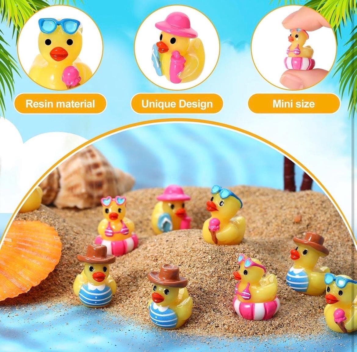 6 PCS Mini Resin Beach Ducks Set | Summer Ducks | Cruise Ducks | Jeep Ducks | Tiny Duck Figurines | Fairy Garden Decor | Pool Party Favors | - Thumbnail 4