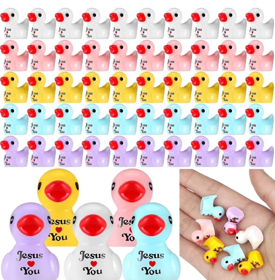 10pc Mini Jesus Loves You Resin Ducks | Christian Mini Duck Figures | Religious Party Favors | Church Gifts | Cruise Ducks | Jeep Ducks - Thumbnail 2