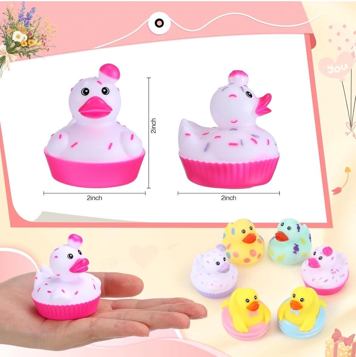 6pc Sweet Treats Rubber Duck Set, 2 Inch Candy & Cupcake Ducks, Cruise Ducks, Jeep Ducks, Dessert Theme Rubber Duck Party Favors - Thumbnail 2