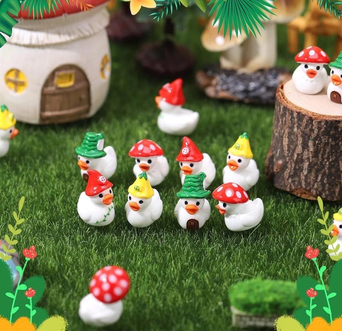 Mini Mushroom Duck Set – 8pcs Resin Ducks, Fairy Garden Decor, Cottagecore Ducks, Jeep Ducks, Cruise Ducks, DIY Craft Accessories - Thumbnail 5