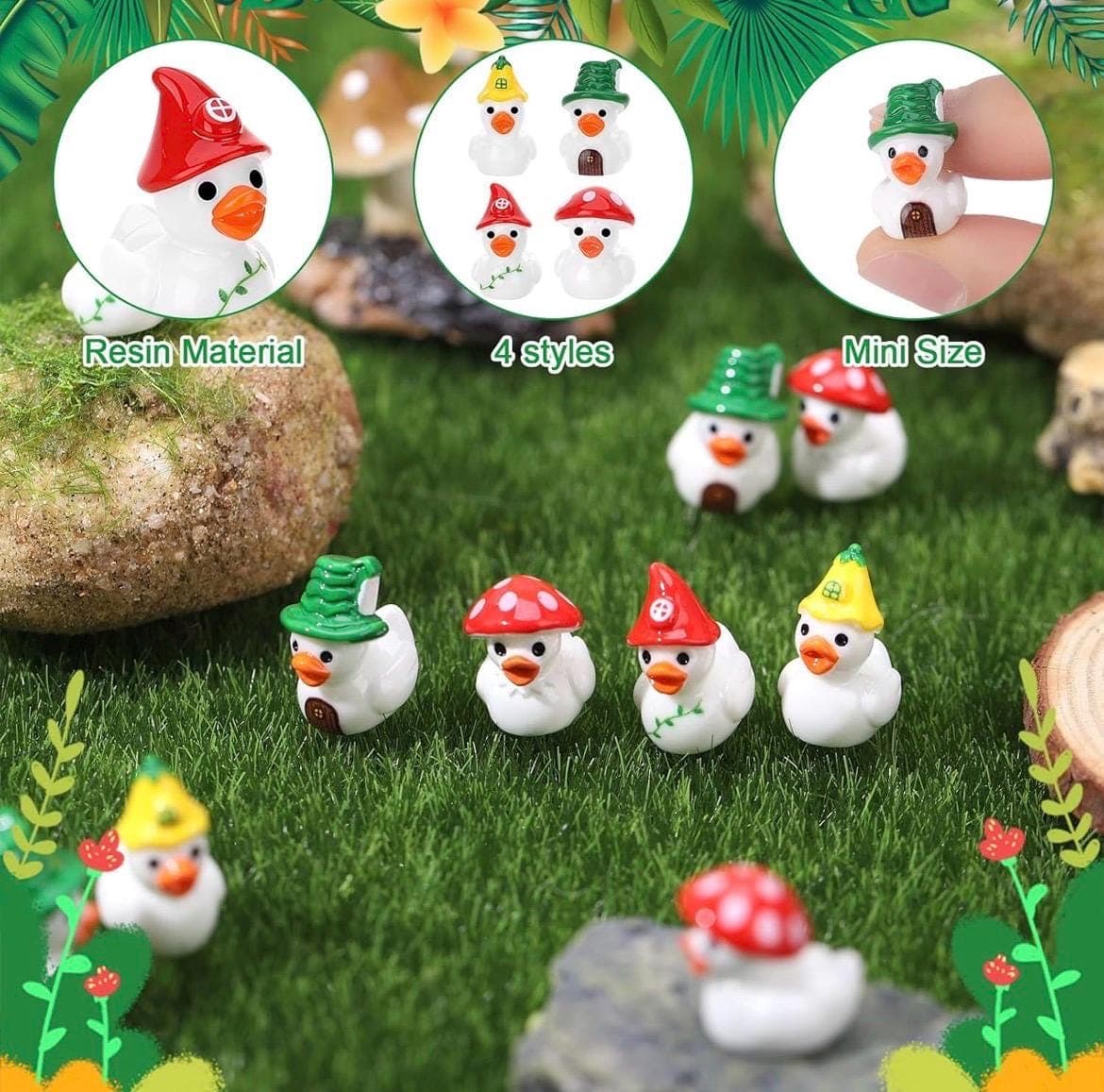 Mini Mushroom Duck Set – 8pcs Resin Ducks, Fairy Garden Decor, Cottagecore Ducks, Jeep Ducks, Cruise Ducks, DIY Craft Accessories - Thumbnail 7