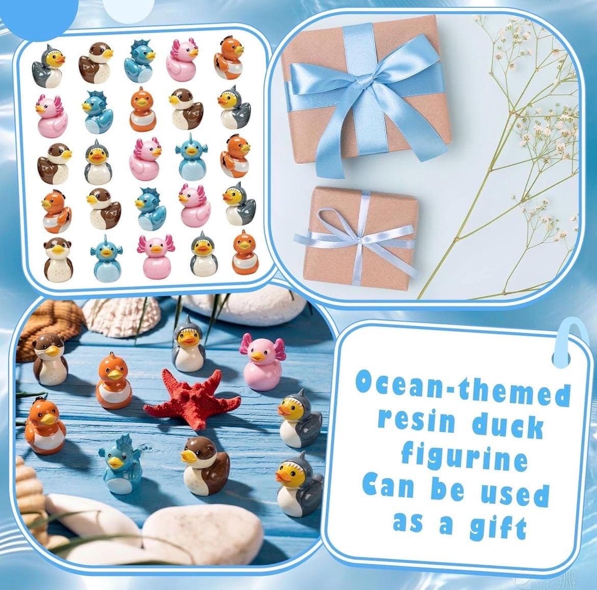 Set of 5 Marine Animal Mini Resin Ducks, Shark, Fish, Otter, Axolotl, Clownfish - Thumbnail 3