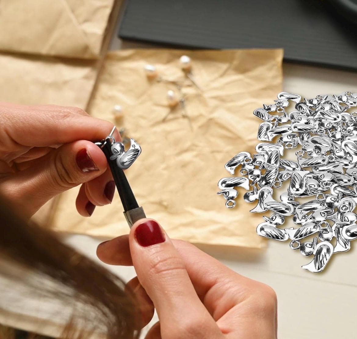 10 Pc Duck Charms for Jewelry Making, Antique Silver Duck Pendants, Mini Metal Duck Charms for Bracelets, Earrings, Necklaces, Keychains - Thumbnail 6