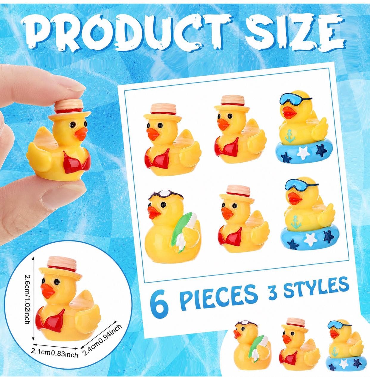 Set of 6 Summer Mini Resin Ducks, Beach Pool Decor, Fairy Garden Figurines - Thumbnail 2