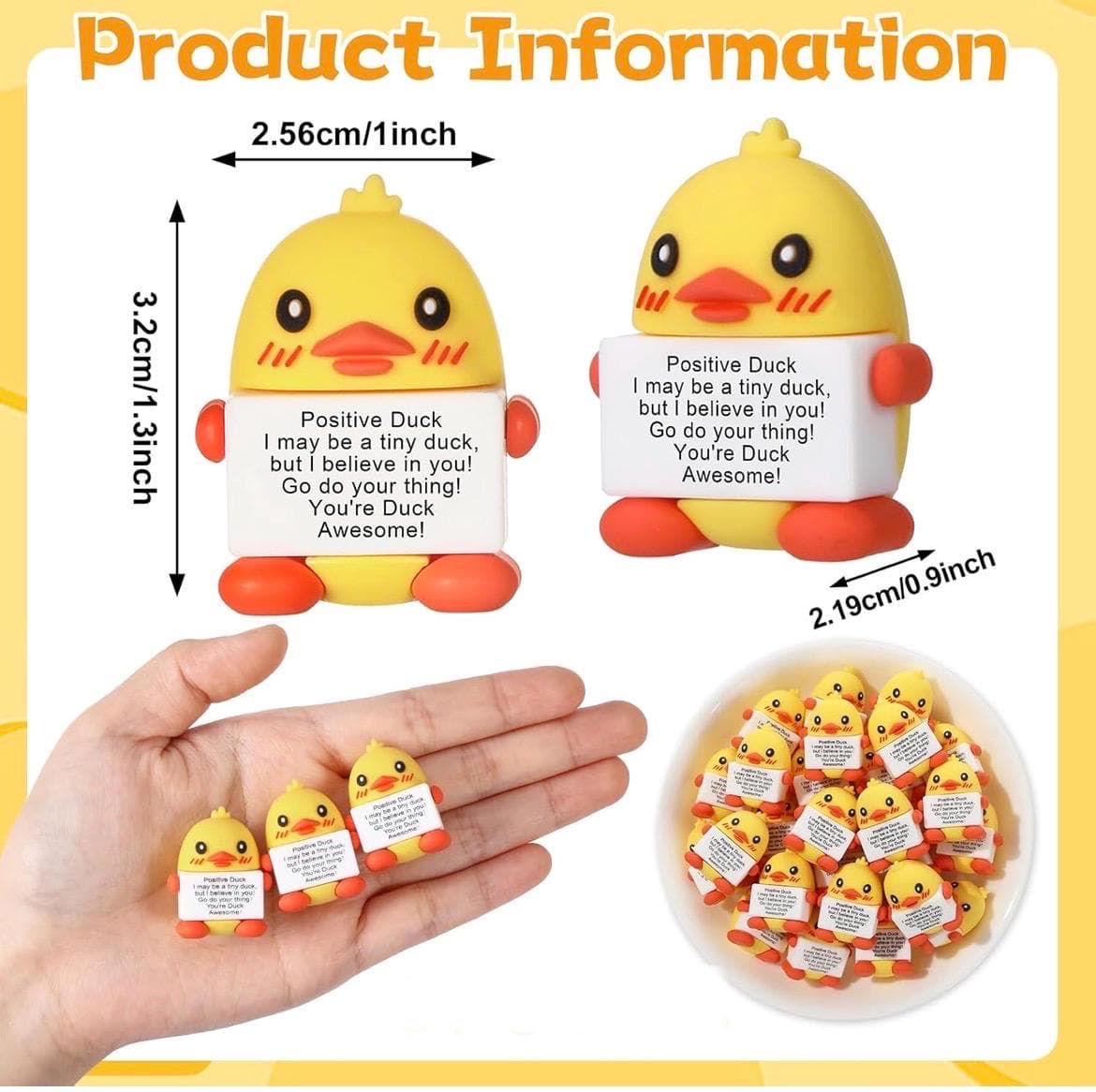 6pc Positive Duck Mini Rubber Duck Gifts, Inspirational Encouragement Ducks, Motivational Appreciation Gifts for Coworkers Teachers Staff - Thumbnail 2