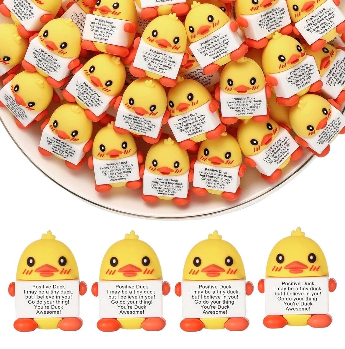 6pc Positive Duck Mini Rubber Duck Gifts, Inspirational Encouragement Ducks, Motivational Appreciation Gifts for Coworkers Teachers Staff - Thumbnail 6