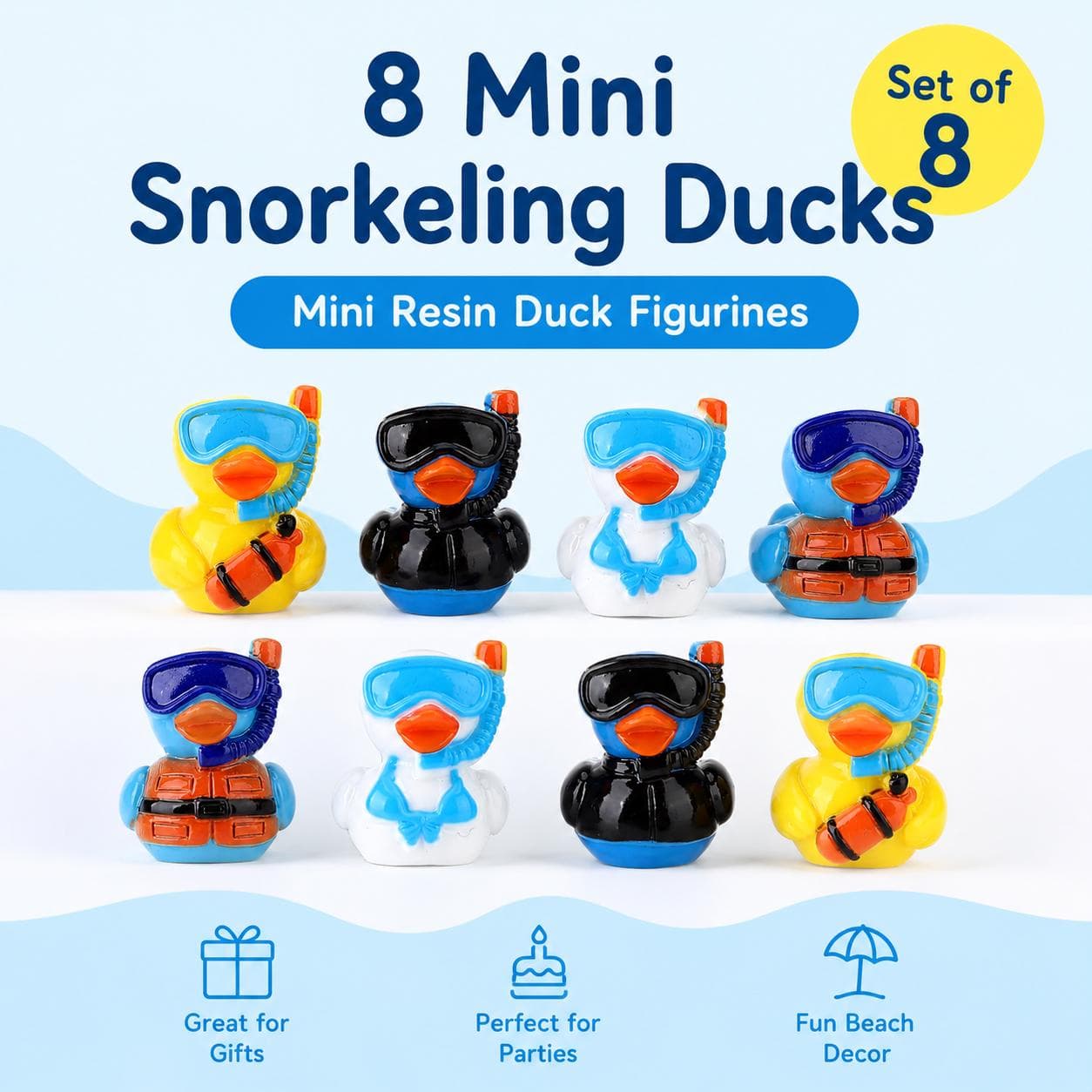 8 Mini Snorkeling Resin Ducks Set - Image 1