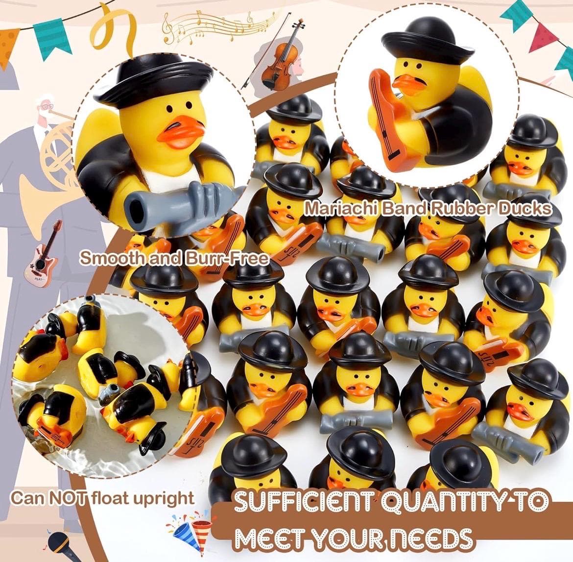 6pc Mariachi Band Rubber Ducks – 2” Fiesta Duck Set - Thumbnail 4