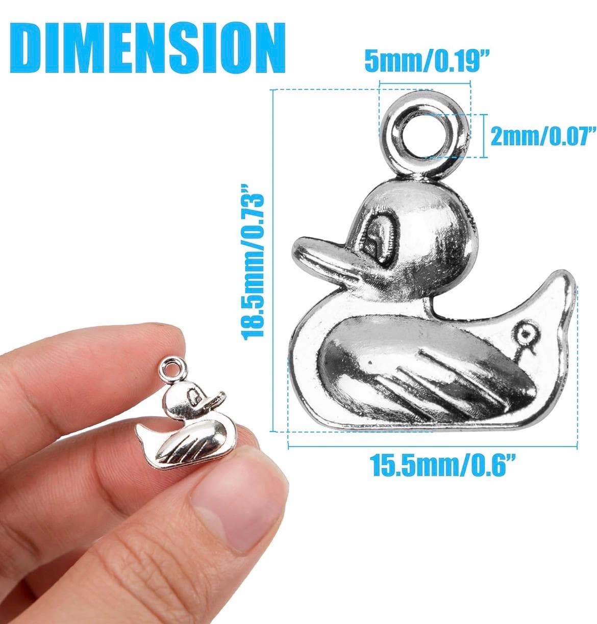 10 Pc Duck Charms for Jewelry Making, Antique Silver Duck Pendants, Mini Metal Duck Charms for Bracelets, Earrings, Necklaces, Keychains - Thumbnail 2