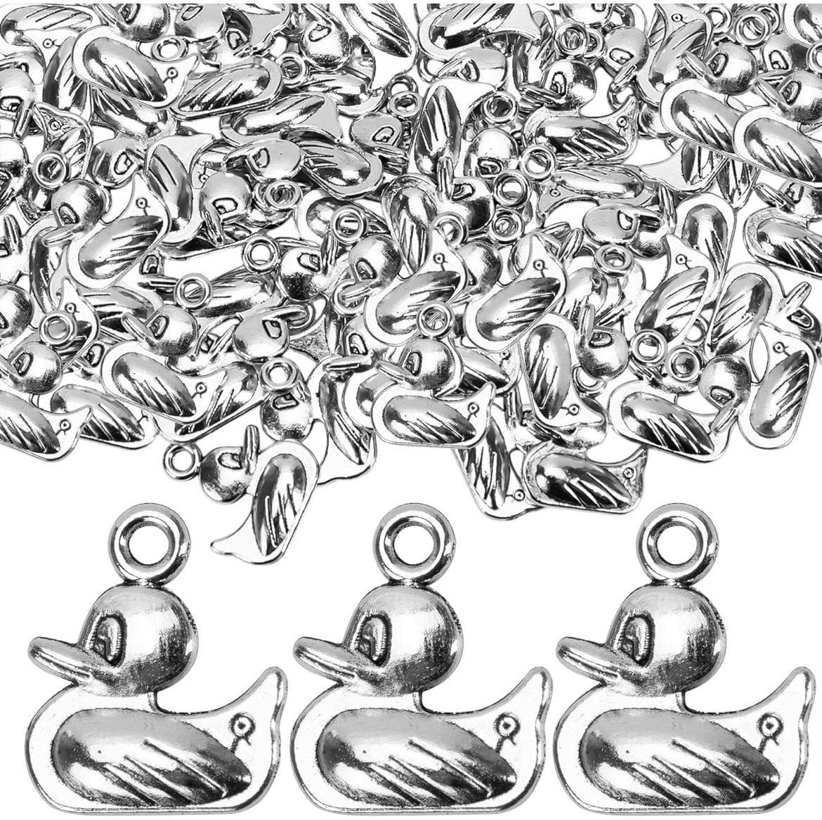 10 Pc Duck Charms for Jewelry Making, Antique Silver Duck Pendants, Mini Metal Duck Charms for Bracelets, Earrings, Necklaces, Keychains - Thumbnail 3