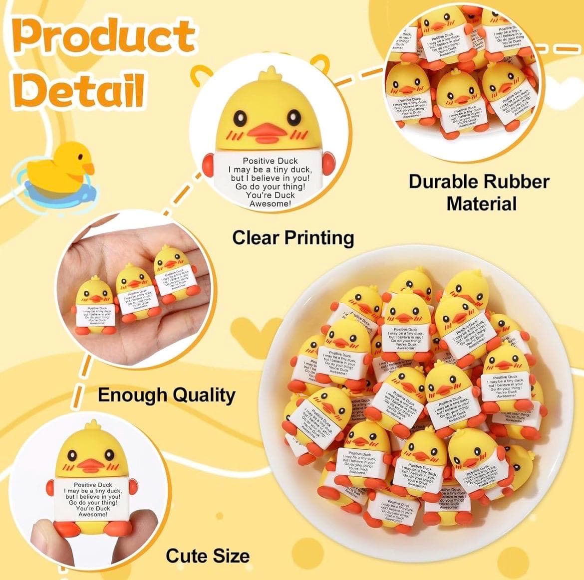 6pc Positive Duck Mini Rubber Duck Gifts, Inspirational Encouragement Ducks, Motivational Appreciation Gifts for Coworkers Teachers Staff - Thumbnail 5