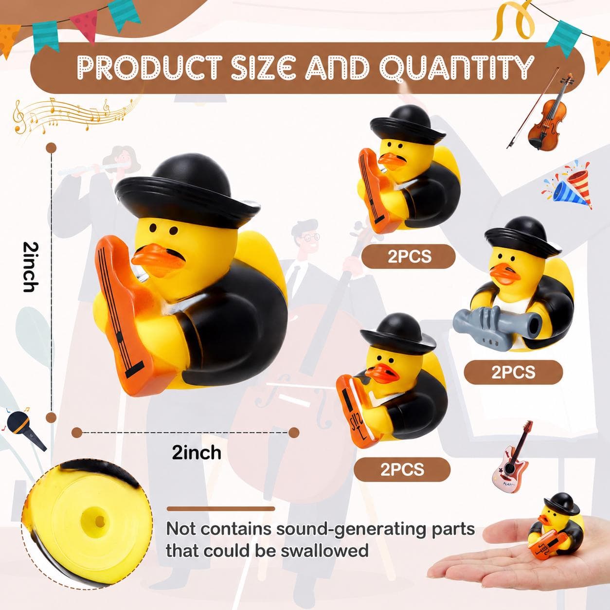 6pc Mariachi Band Rubber Ducks – 2” Fiesta Duck Set - Thumbnail 2