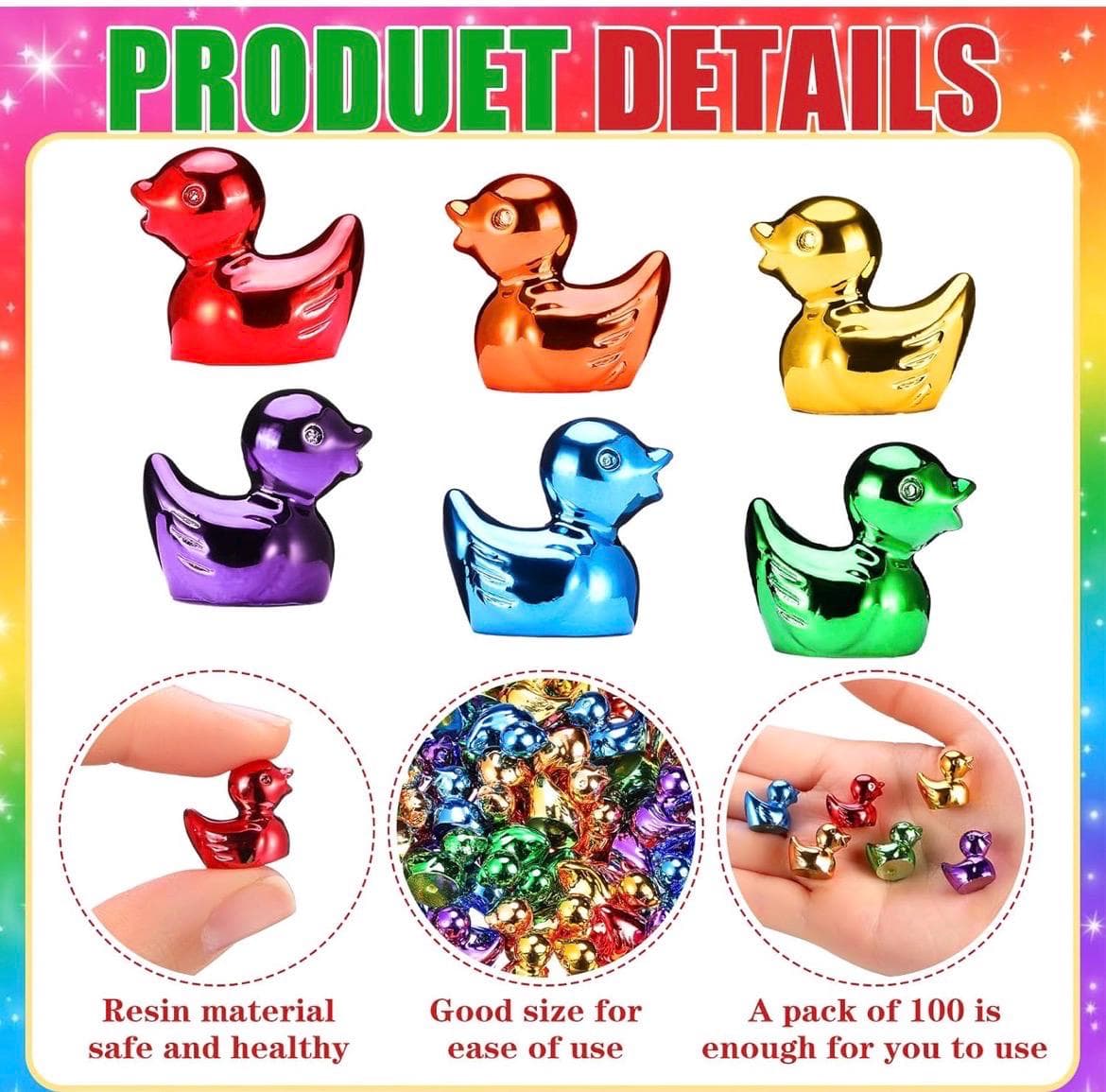 12pc Mini Metallic Resin Ducks Rainbow Set – Colorful Tiny Duck Figures for Fairy Garden, Aquarium, Party Favors, Cruise Ducks, Jeep Ducks - Thumbnail 3
