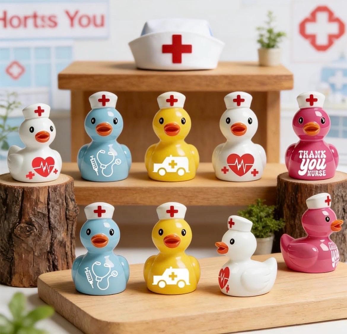 8pc Colorful Nurse Ducks Set, Mini Resin Nurse Duck Figurines, Nurse Appreciation Gift, Cruise Ducks, Jeep Ducks, Desk Decor - Thumbnail 4