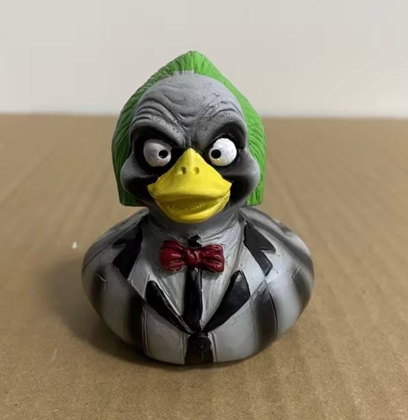 Beetlejuice Inspired Duck Figurine, Hand Painted Resin Horror Duck, Halloween Cruise Duck, Jeep Duck Decor, Spooky Collectible Gift - Thumbnail 4