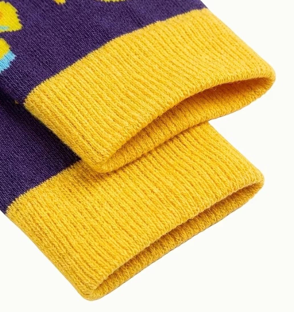 Unisex Rubber Duck Mid-Calf Socks – Cute Cartoon Duckling Pattern Crew Socks, Funny Duck Lover Gift, Purple & Yellow Novelty Socks - Thumbnail 4