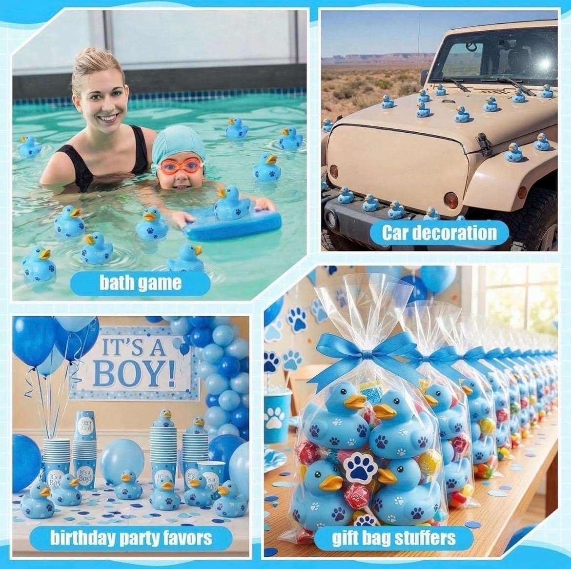 8 Pcs 2” Blue Dog Paw Rubber Ducks – 2 Inch Rubber Duck, Jeep & Cruise Ducks - Thumbnail 3