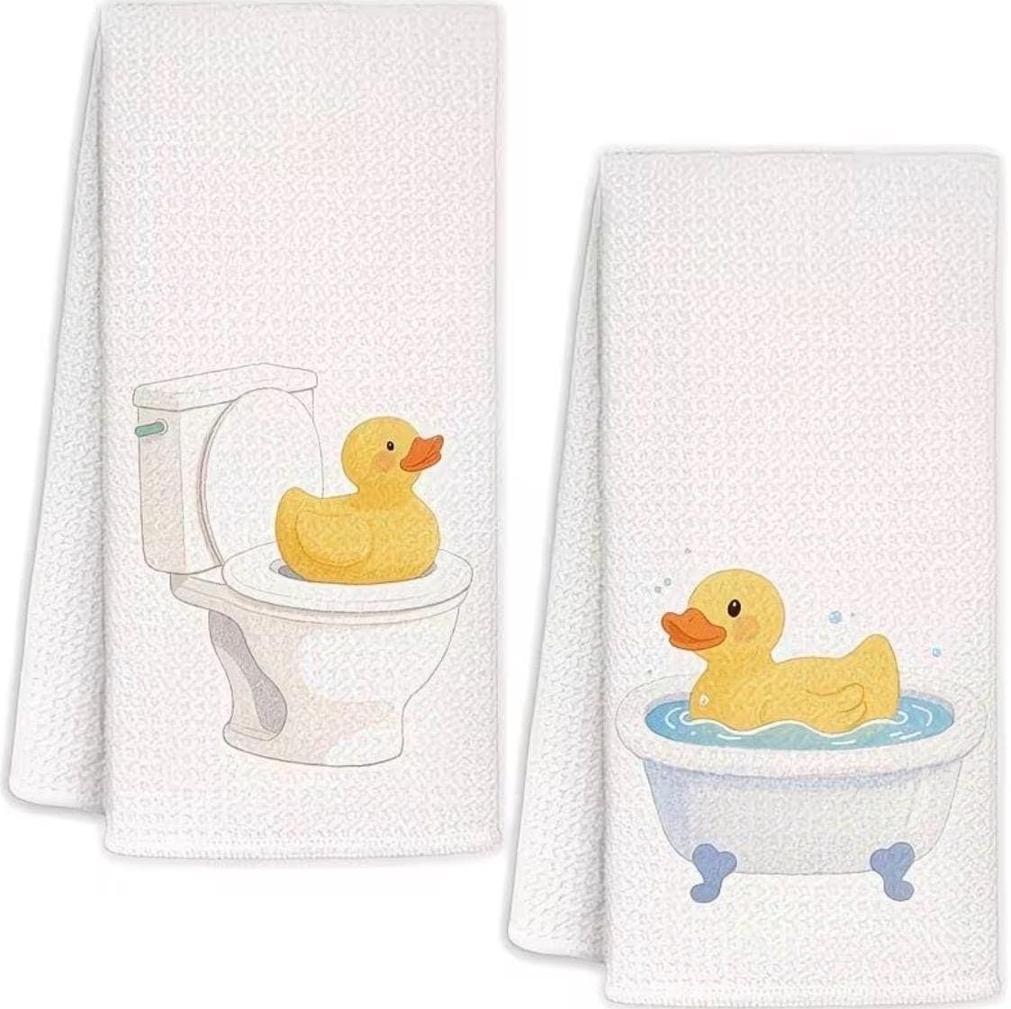 2PCS Cute Rubber Duck Kitchen Towels Set | Funny Duck Bath Dish Towels | Cruise Duck Jeep Duck Decor | Housewarming Gift for Mom Friend - Image 1