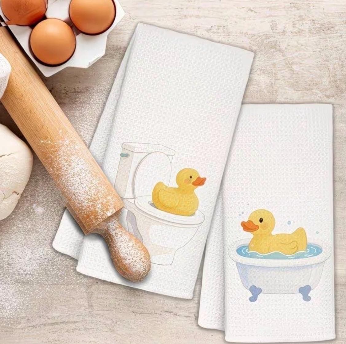2PCS Cute Rubber Duck Kitchen Towels Set | Funny Duck Bath Dish Towels | Cruise Duck Jeep Duck Decor | Housewarming Gift for Mom Friend - Thumbnail 5