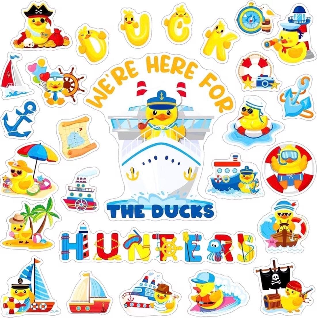 27pcs Large Cruise Ship Door Magnetic Decoration Set | Porthole Magnetic Decals & Summer Rubber Duck Themes - Image 1