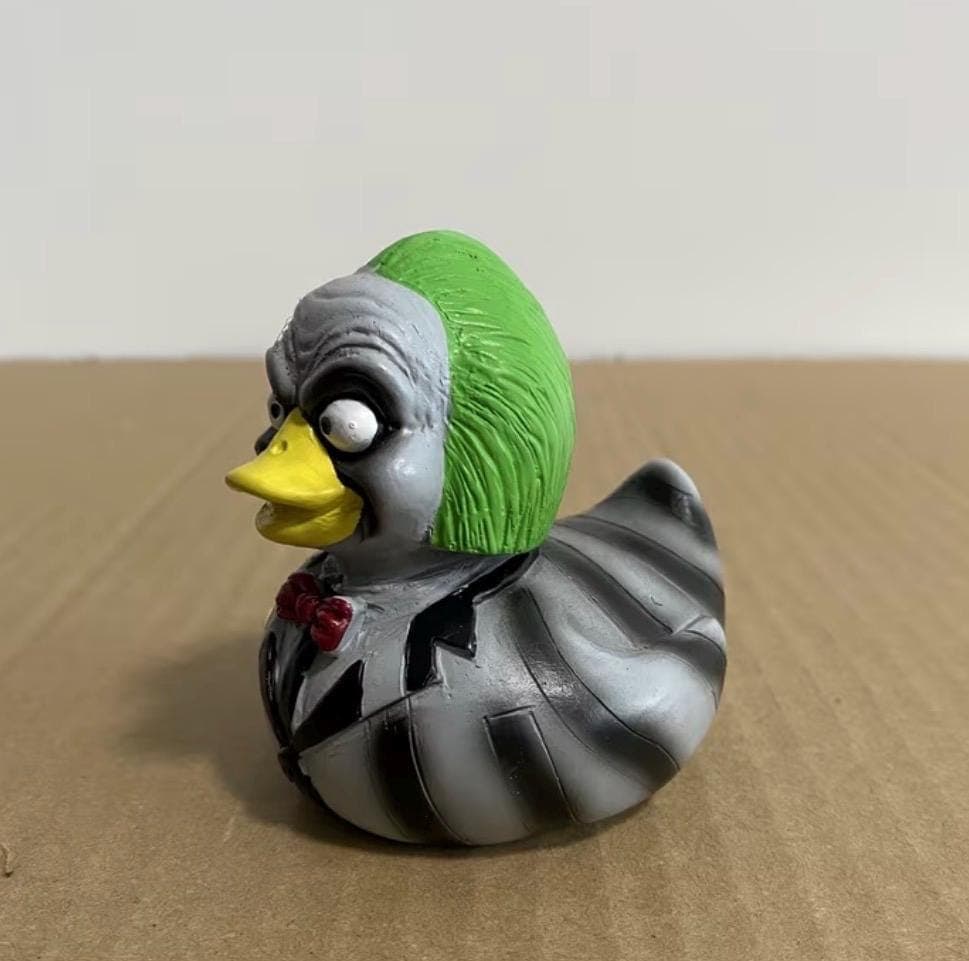 Beetlejuice Inspired Duck Figurine, Hand Painted Resin Horror Duck, Halloween Cruise Duck, Jeep Duck Decor, Spooky Collectible Gift - Thumbnail 6
