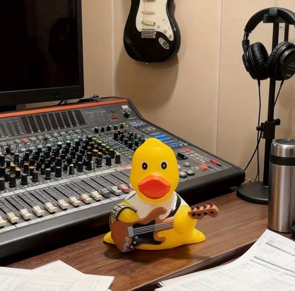 Cute Guitar Rubber Duck Musician Figurine | Music Lover Duck Statue for Studio Desk Decor | Cruise Duck Jeep Duck Gift for Guitar Players - Thumbnail 4