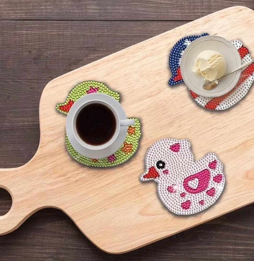 8pcs Little Duck Diamond Painting Coaster Set with Holder, DIY 5D Diamond Art Kit, Cruise Duck & Jeep Duck Gift for Duck Lovers - Thumbnail 9