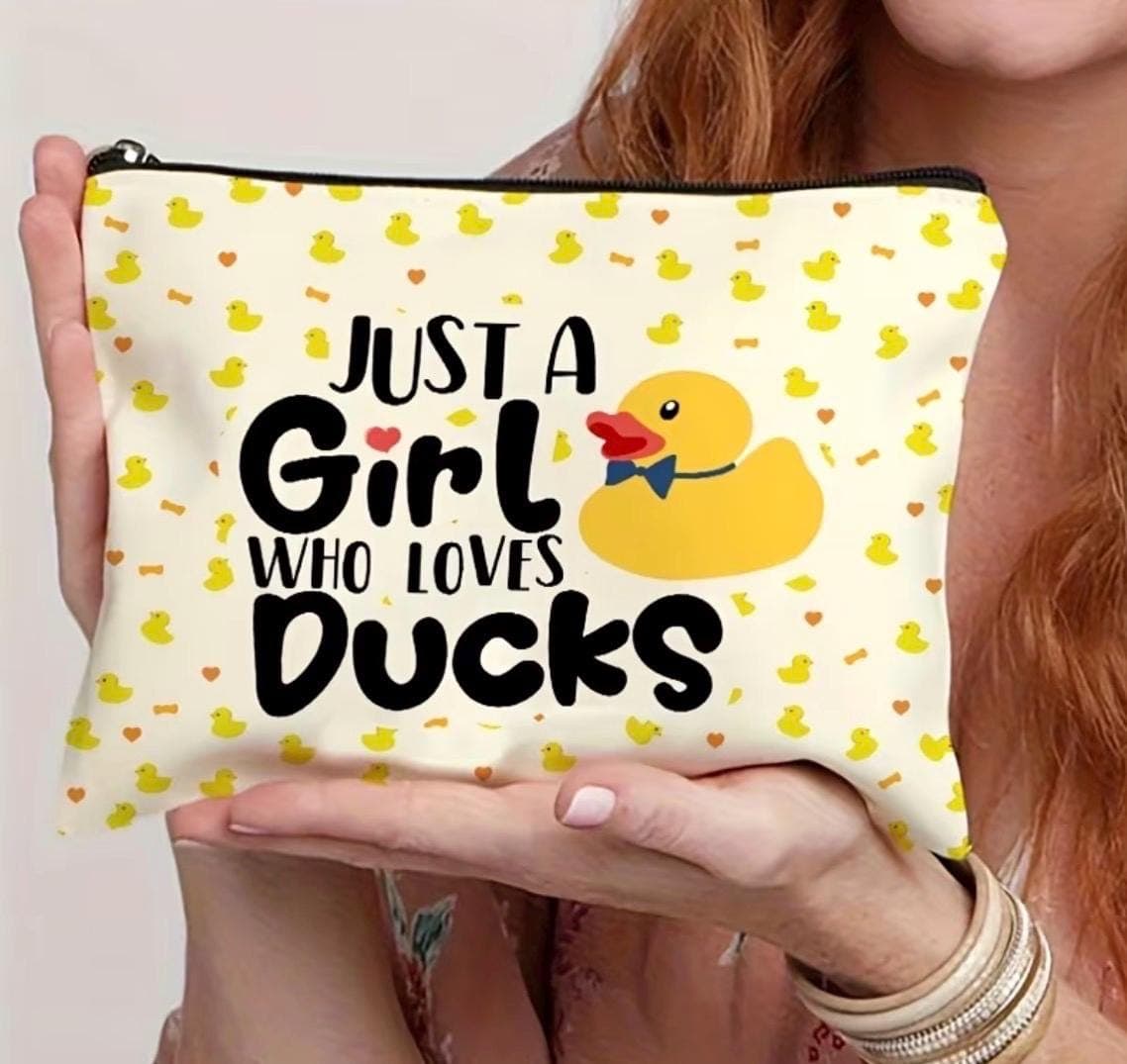 Cute Duck Makeup Bag for Women – “Just a Girl Who Loves Ducks” Cosmetic Pouch, Duck Lover Gift, Travel Toiletry Organizer, Rubber Duck Bag - Thumbnail 4