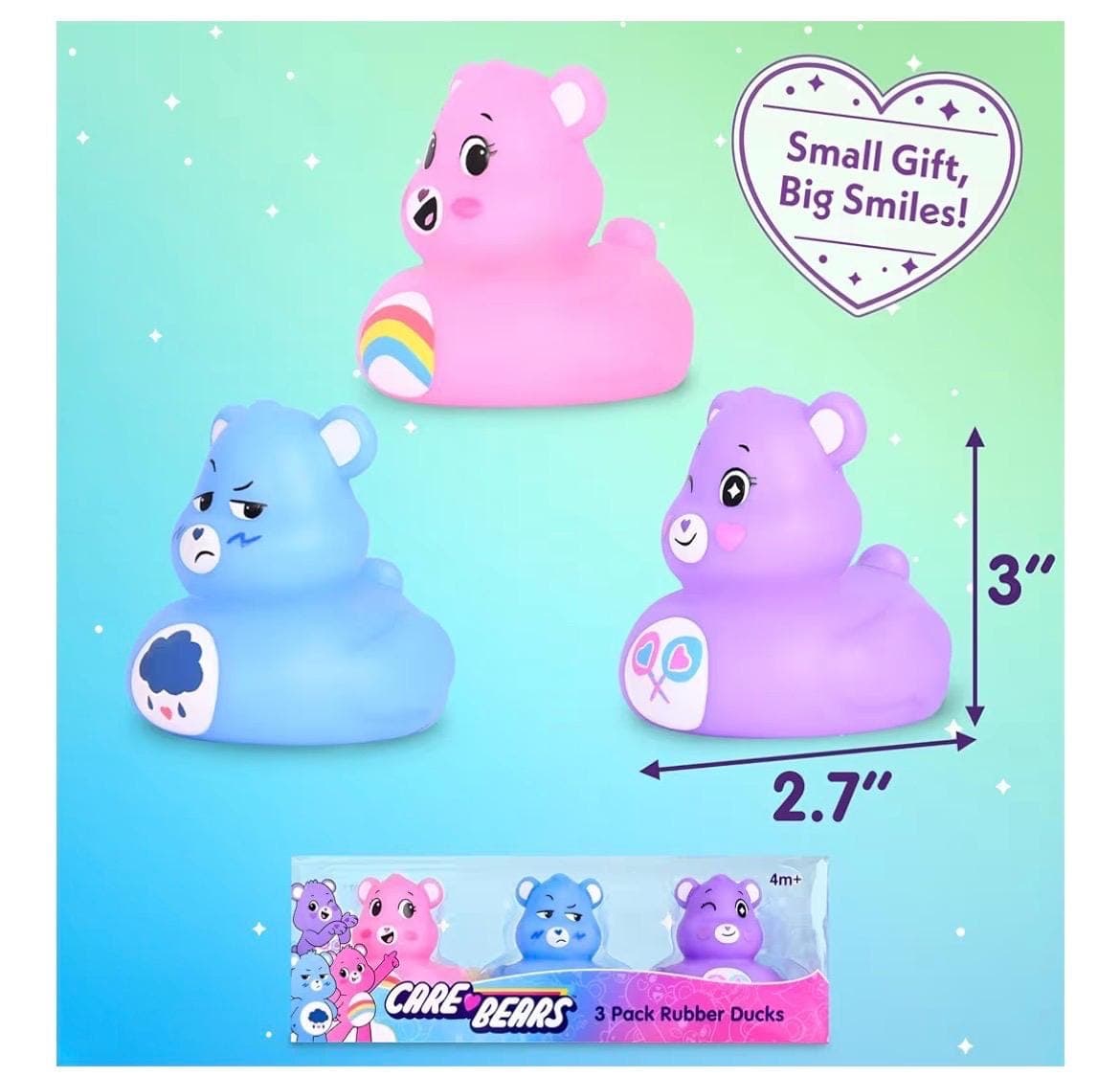 Care Bears Rubber Duck 3 Pack – Cheer Bear, Share Bear & Grumpy Bear Collectible Ducks, Bath Toys, Cruise Ducks and Jeep Dashboard Decor - Thumbnail 2