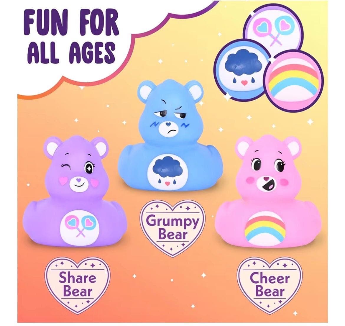 Care Bears Rubber Duck 3 Pack – Cheer Bear, Share Bear & Grumpy Bear Collectible Ducks, Bath Toys, Cruise Ducks and Jeep Dashboard Decor - Thumbnail 3