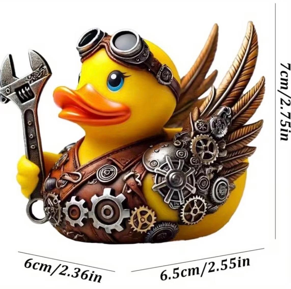 Steampunk Gear Rubber Duck Resin Figurine | Mechanical Duck Collectible with Wings & Wrench | Cruise Duck Jeep Duck Gift Decor - Thumbnail 2
