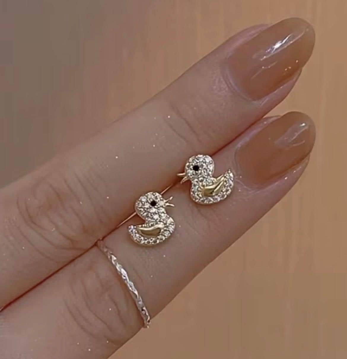 Lucky Duck Stud Earrings – 18K Gold Plated Cute Duck Earrings for Women, Sparkly Duck Ear Jewelry, Daily Wear Gift for Duck Lovers - Thumbnail 5